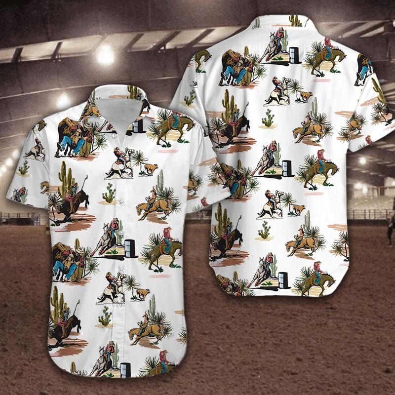 Felacia [Hawaii Shirt] Rodeo Cowboy White Hawaiian Shirt #040521H-ZX0607